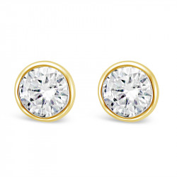 Round Rub-Over Set Solitaire Diamond Earrings, Set in 18ct Yellow Gold. Tdw 0.40ct
